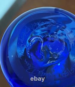 Michele Dern Trinidad CA Glass Studio Etched Blue Glass Freesa Vase 25/50 signed