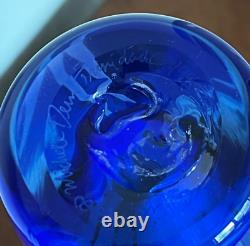 Michele Dern Trinidad CA Glass Studio Etched Blue Glass Freesa Vase 25/50 signed