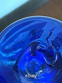 Michele Dern Trinidad CA Glass Studio Etched Blue Glass Freesa Vase 25/50 signed