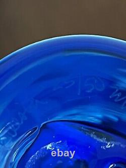 Michele Dern Trinidad CA Glass Studio Etched Blue Glass Freesa Vase 25/50 signed