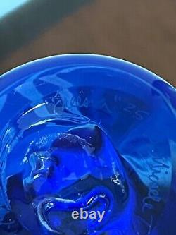 Michele Dern Trinidad CA Glass Studio Etched Blue Glass Freesa Vase 25/50 signed