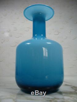 Mid Century 60's Holmegaard Otto Brauer Blue Cased Glass Vase Kastrup