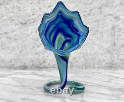 Mid-Century Art Glass Blue Slag Vase Sculpture by Sooner