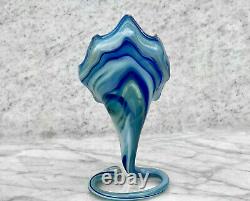 Mid-Century Art Glass Blue Slag Vase Sculpture by Sooner