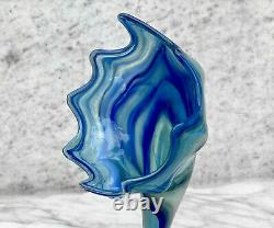 Mid-Century Art Glass Blue Slag Vase Sculpture by Sooner