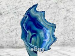 Mid-Century Art Glass Blue Slag Vase Sculpture by Sooner