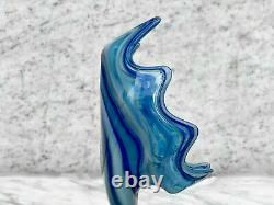 Mid-Century Art Glass Blue Slag Vase Sculpture by Sooner