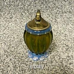 Mid-Century Art Glass Green Blue Table Lighter & Cigarette Cup Set Camer Glass
