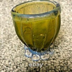 Mid-Century Art Glass Green Blue Table Lighter & Cigarette Cup Set Camer Glass