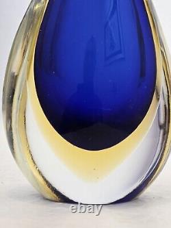 Mid-Century Art Glass Vase Sommerso Technique Blue& Amber Gold Vase