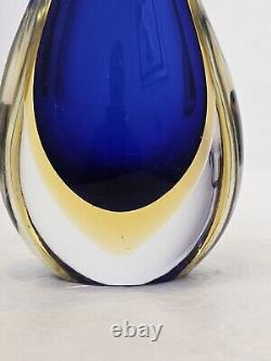 Mid-Century Art Glass Vase Sommerso Technique Blue& Amber Gold Vase
