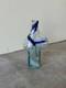 Mid-Century Art Glass Vase with Blue & White Swirls Hand-Blown Sculptural