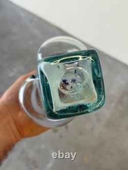 Mid-Century Art Glass Vase with Blue & White Swirls Hand-Blown Sculptural