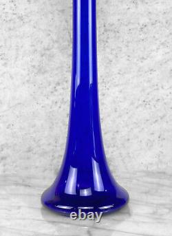 Mid-Century Atomic Blue Blown Art Glass Floor Vase