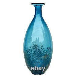 Mid-Century Atomic Blue Blown Art Glass Tall Flared Vase