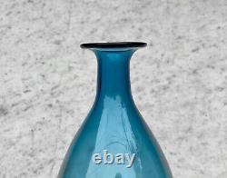 Mid-Century Atomic Blue Blown Art Glass Tall Flared Vase