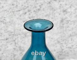 Mid-Century Atomic Blue Blown Art Glass Tall Flared Vase