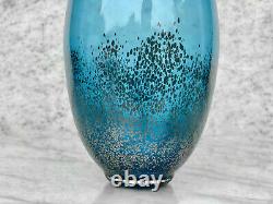 Mid-Century Atomic Blue Blown Art Glass Tall Flared Vase