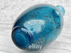 Mid-Century Atomic Blue Blown Art Glass Tall Flared Vase