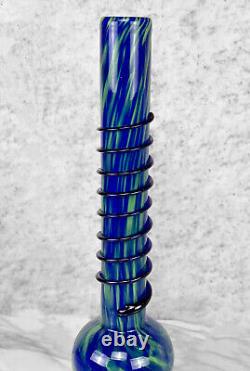 Mid-Century Atomic Blue & Green Art Glass Snake Twist Vase