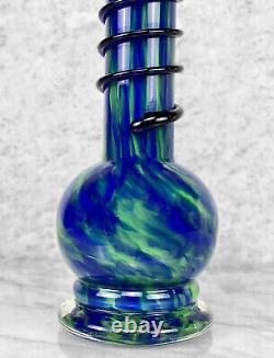 Mid-Century Atomic Blue & Green Art Glass Snake Twist Vase