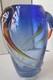 Mid Century Blue Boheimian Studio Art Glass Vase Handblown Fused/Swirling Design