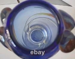 Mid Century Blue Boheimian Studio Art Glass Vase Handblown Fused/Swirling Design