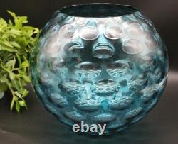 Mid Century Bohemian Borske Sklo Czech Art Glass Optic Olive Vase in Blue