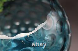 Mid Century Bohemian Borske Sklo Czech Art Glass Optic Olive Vase in Blue