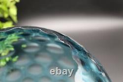 Mid Century Bohemian Borske Sklo Czech Art Glass Optic Olive Vase in Blue