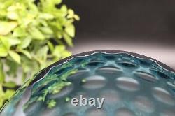 Mid Century Bohemian Borske Sklo Czech Art Glass Optic Olive Vase in Blue