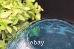 Mid Century Bohemian Borske Sklo Czech Art Glass Optic Olive Vase in Blue