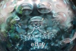 Mid Century Bohemian Borske Sklo Czech Art Glass Optic Olive Vase in Blue