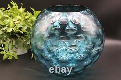 Mid Century Bohemian Borske Sklo Czech Art Glass Optic Olive Vase in Blue