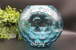 Mid Century Bohemian Borske Sklo Czech Art Glass Optic Olive Vase in Blue