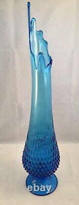 Mid-Century FENTON Colonial Blue Hobnail Swung Glass Vase 21 Excellent