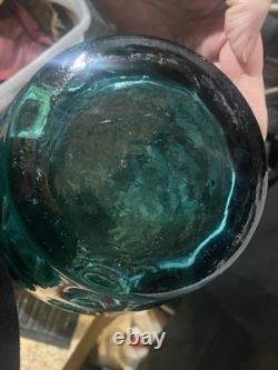 Mid Century Glass Floor Vase 39 Tall X 33 Wide Peacock Teal Greenish Blue
