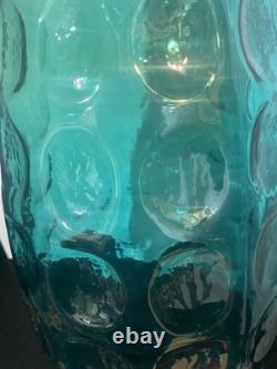 Mid Century Glass Floor Vase 39 Tall X 33 Wide Peacock Teal Greenish Blue