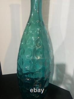 Mid Century Glass Floor Vase 39 Tall X 33 Wide Peacock Teal Greenish Blue