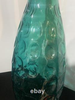 Mid Century Glass Floor Vase 39 Tall X 33 Wide Peacock Teal Greenish Blue