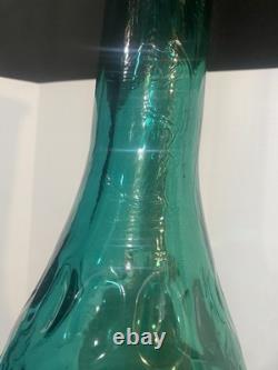 Mid Century Glass Floor Vase 39 Tall X 33 Wide Peacock Teal Greenish Blue