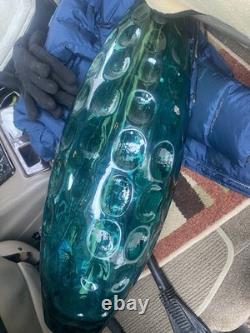 Mid Century Glass Floor Vase 39 Tall X 33 Wide Peacock Teal Greenish Blue