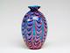 Mid-Century Hand blown Swirl Murano Cased Art Glass Vase Red, White, blue. 10.5