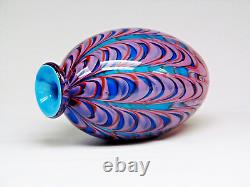 Mid-Century Hand blown Swirl Murano Cased Art Glass Vase Red, White, blue. 10.5