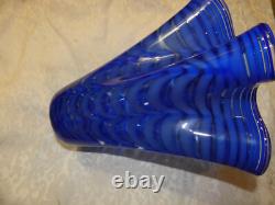 Mid-Century Italian Murano Scalloped Blue Art Glass Ruffled Vase