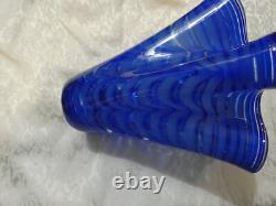 Mid-Century Italian Murano Scalloped Blue Art Glass Ruffled Vase