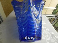 Mid-Century Italian Murano Scalloped Blue Art Glass Ruffled Vase