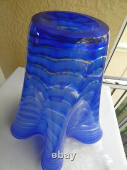 Mid-Century Italian Murano Scalloped Blue Art Glass Ruffled Vase