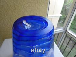 Mid-Century Italian Murano Scalloped Blue Art Glass Ruffled Vase