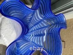 Mid-Century Italian Murano Scalloped Blue Art Glass Ruffled Vase